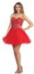 Strapless Floral Lace Bust Tulle Short Party Prom Dress in Red/Nude